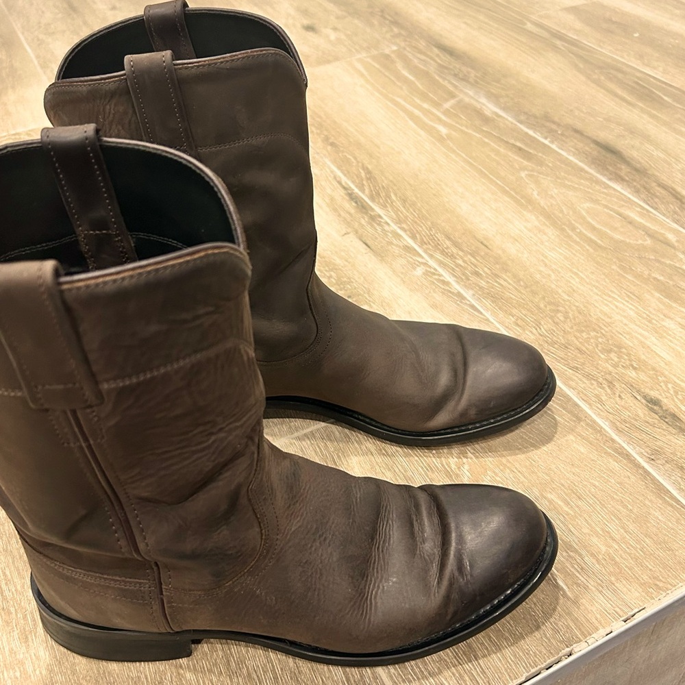 Roper style Leather cowboy boots Dark brown matte finish leather sole
